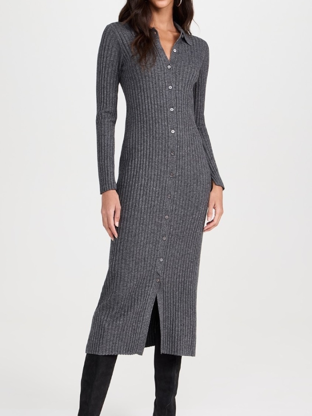NWT Alex Mill Long Sleeve Alice Ribbed Dress in Grey